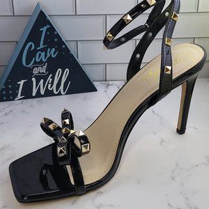 Black Patent Strappy Sandal with Bow